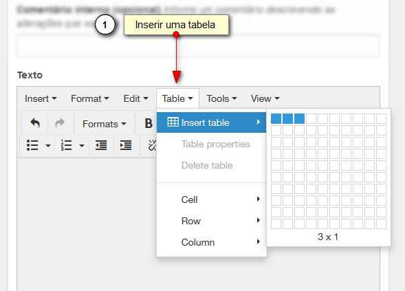 Inserção de tabela