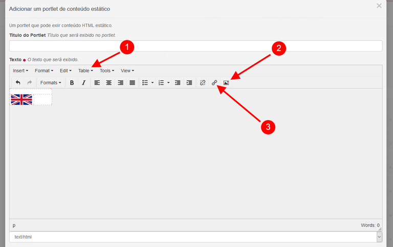 Inserir bandeiras e links